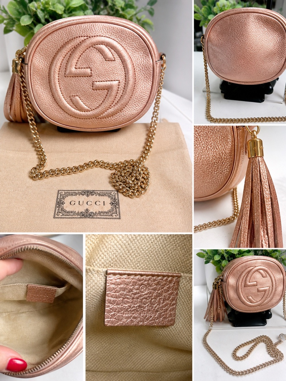 Gucci Rose Gold Metallic Soho Disco Crossbody with Tassel